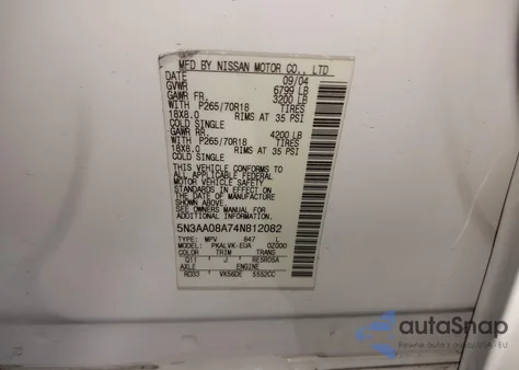 2004 Infiniti Qx56 z USA, uszkodzony, nr VIN 5N3AA08A74N812082